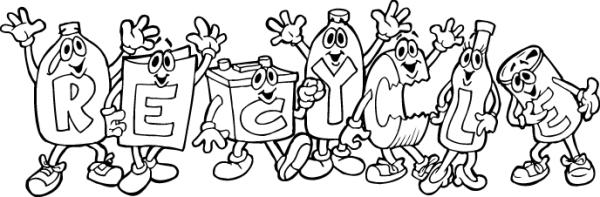 Recyclable materials depicted as cartoon characters called "The Recycle Guys."