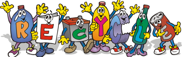 Recyclable materials depicted as cartoon characters called "The Recycle Guys."