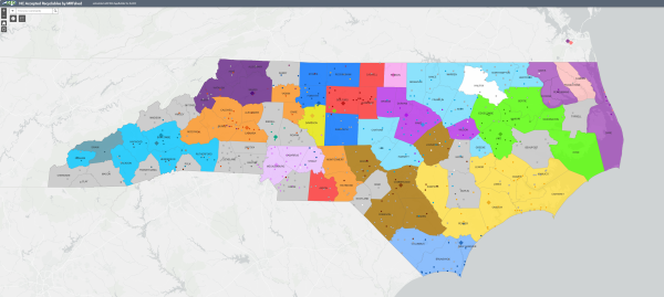 Map of North Carolina Material Recovery Facilities