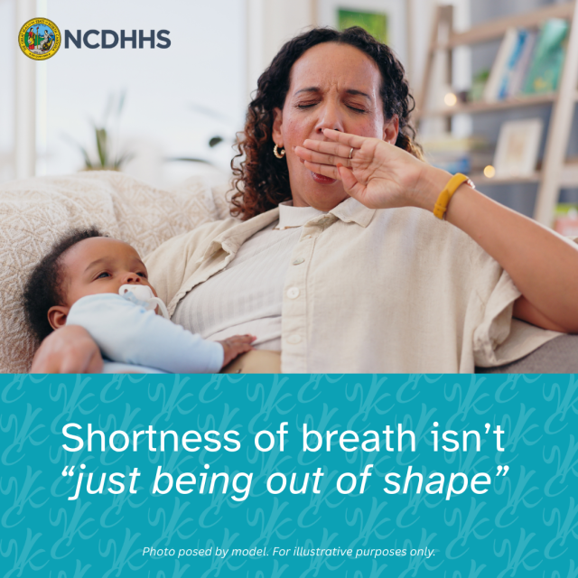 Woman with shortness of breath, holding child 