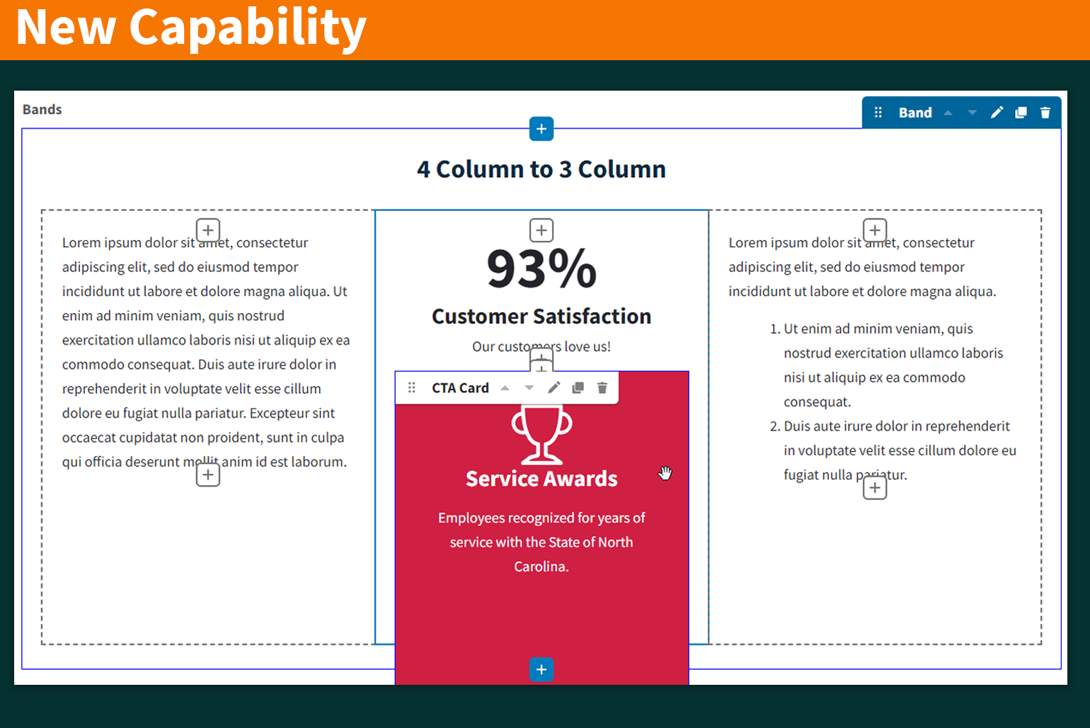 A screenshot shows the results of moving orphaned content from a deleted 4th column into the 2nd column.