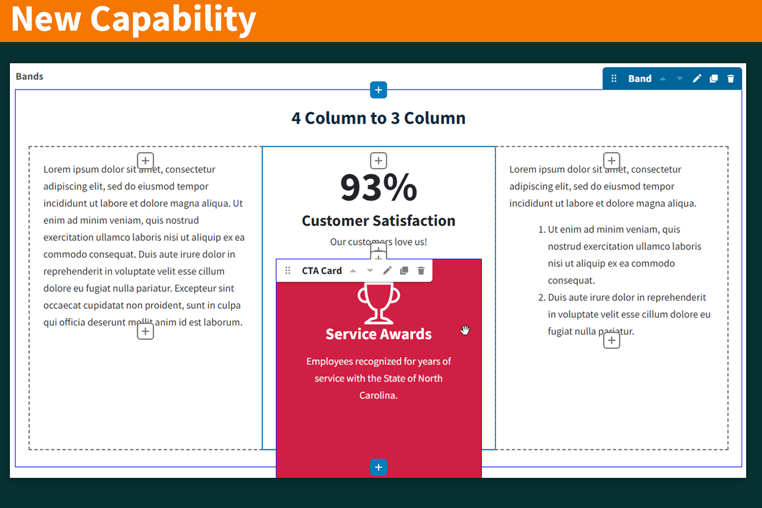 A screenshot shows the results of moving orphaned content from a deleted 4th column into the 2nd column. 