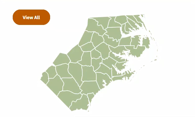 NC Map counties of the Coastal Plains region shaded light green.