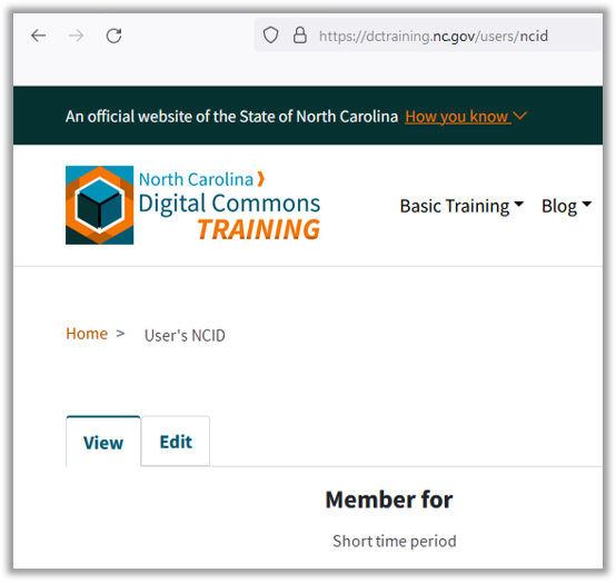 The result of a successful login reveals tabs and states the user has been a Member for several seconds.