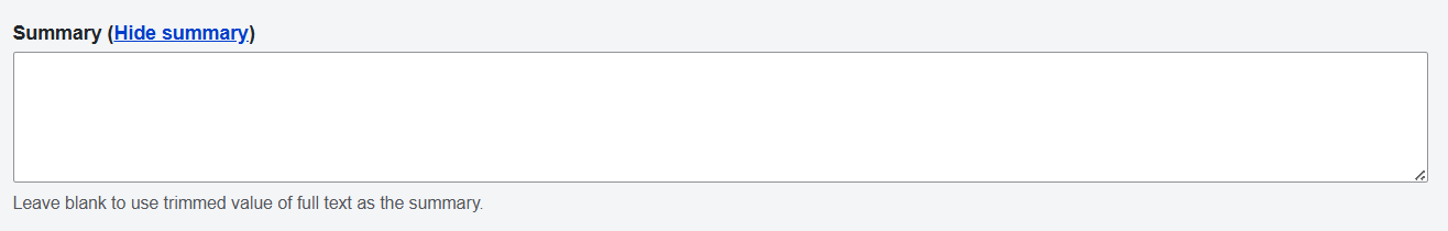 An empty Summary field on a Digital Commons web page while logged in for editing.