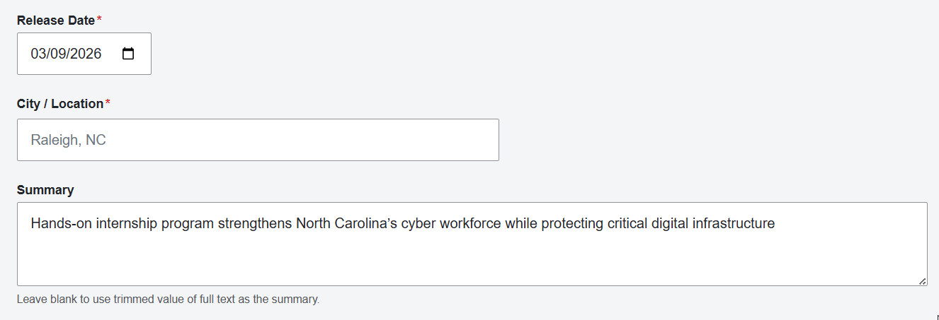 A precise description provided in the Summary field as viewed in Edit mode.