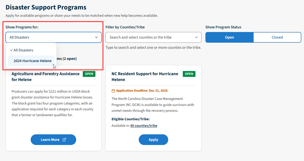 The Disaster Event term impacts the public user experience and allows filtering by disaster