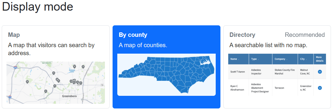 Locator display mode with by county selected