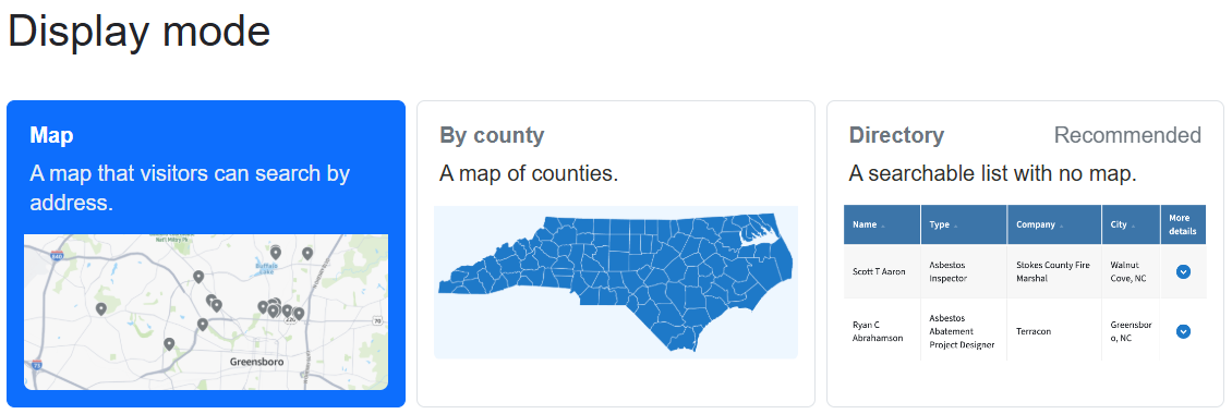 Locator display mode with the map view selected.