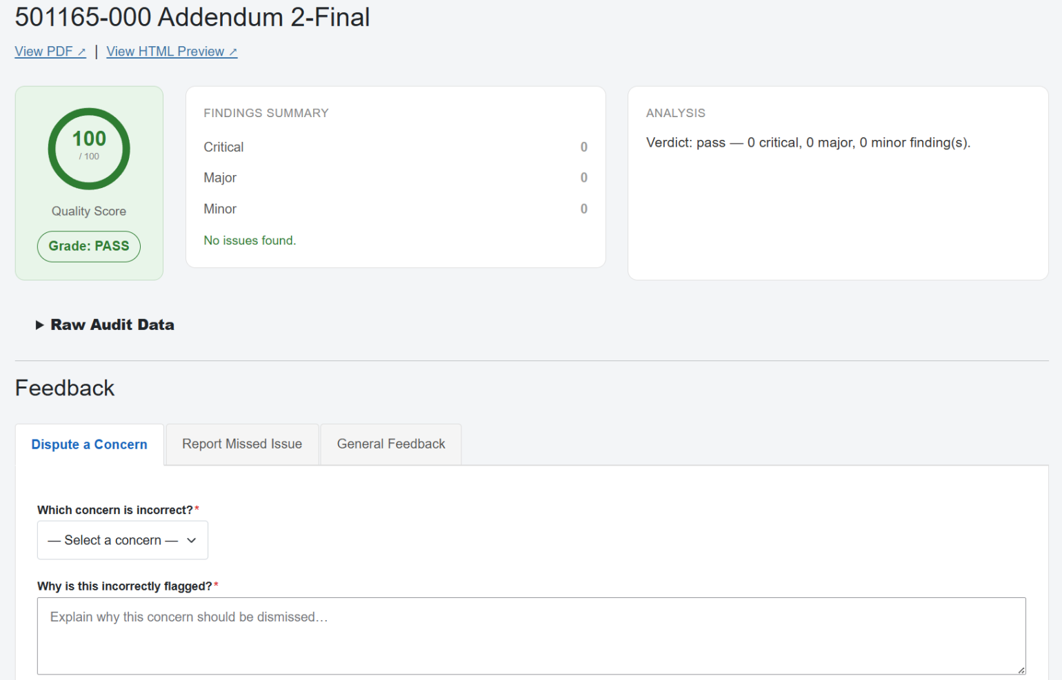 Audit of the PDF Conversion tool grades accessibility errors and takes feedback.