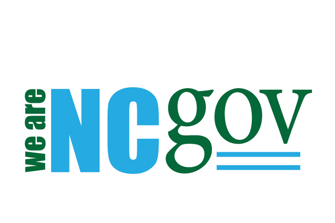 Text logo in bright blue and green tones reading We Are N.C. Gov