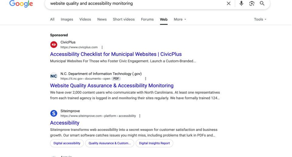 Example of search engine results on Google with links and without AI summaries.