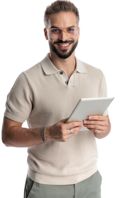 Man holds tablet