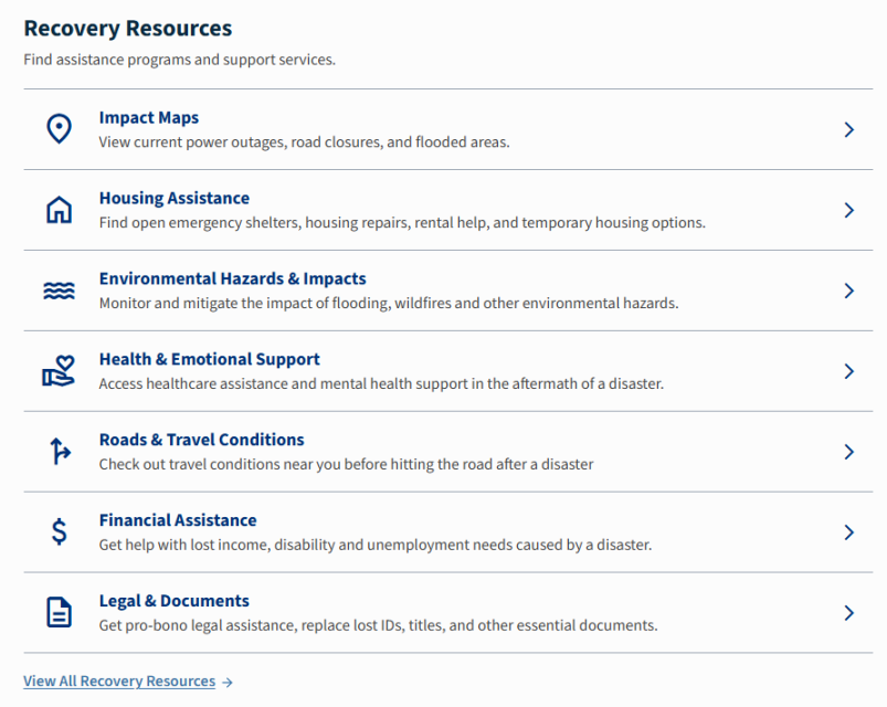 Disaster Recover Resources grouped by resource type and represented with icons.