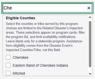 The Eligible Counties field allows keyword search.