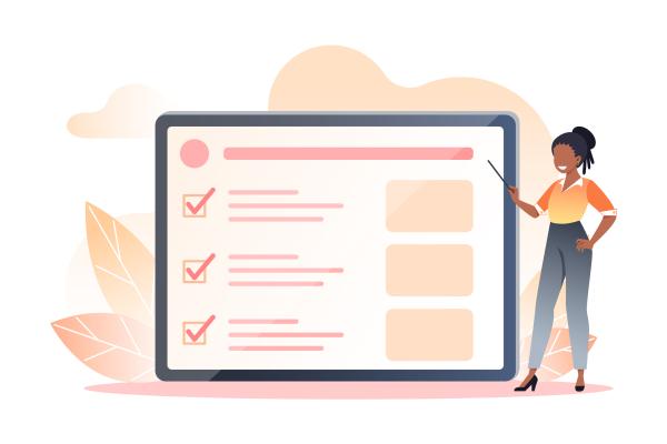 Illustration shows woman pointing at checklist
