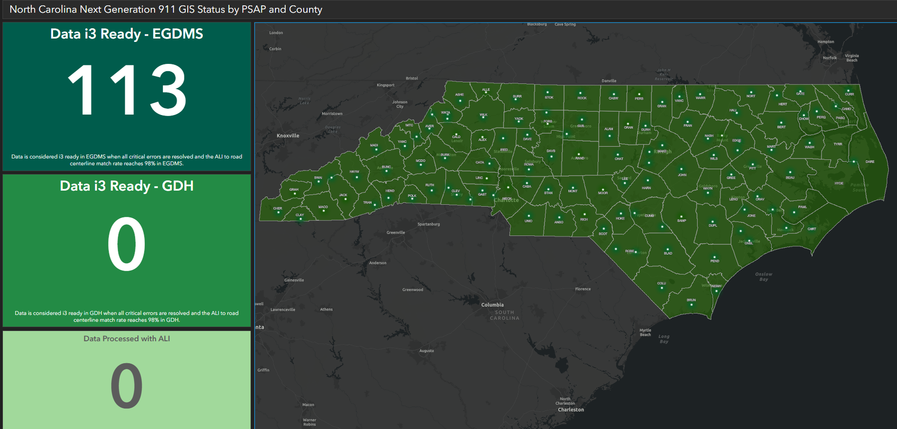 North Carolina Next Generation 911 GIS Status by PSAP and County