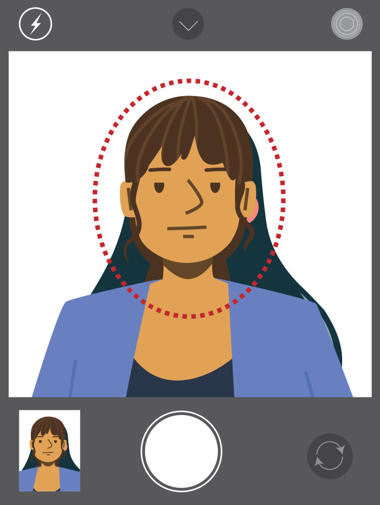 Cartoon illustration of a woman facing forward in a selfie photo