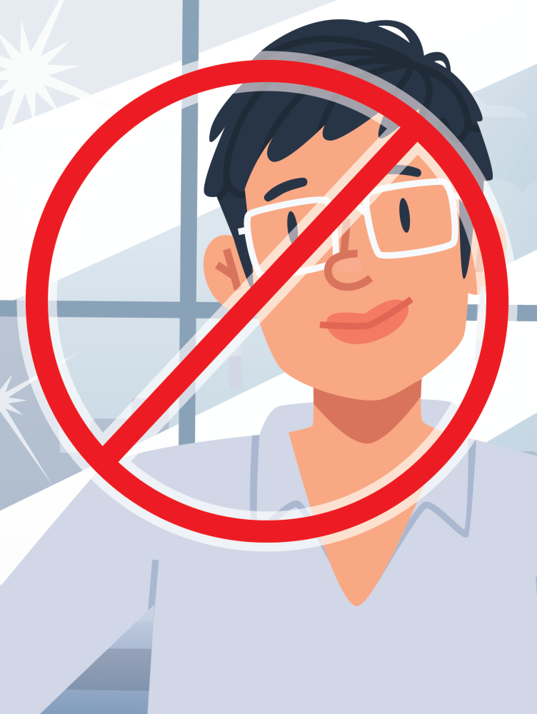 Cartoon illustration of a person taking a selfie in front of a window