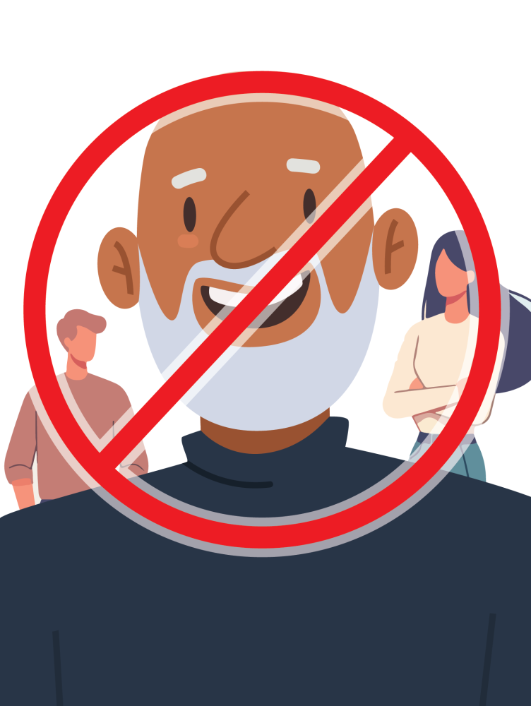 Cartoon illustration of a man taking a selfie with people in the background 