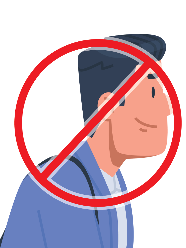 Cartoon illustration of a man facing to the side in a selfie photo. 