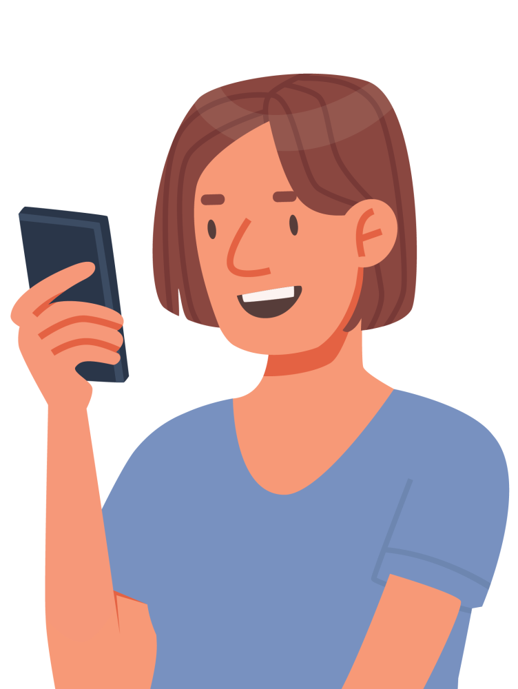 Cartoon illustration of a person holding her cellphone close to her