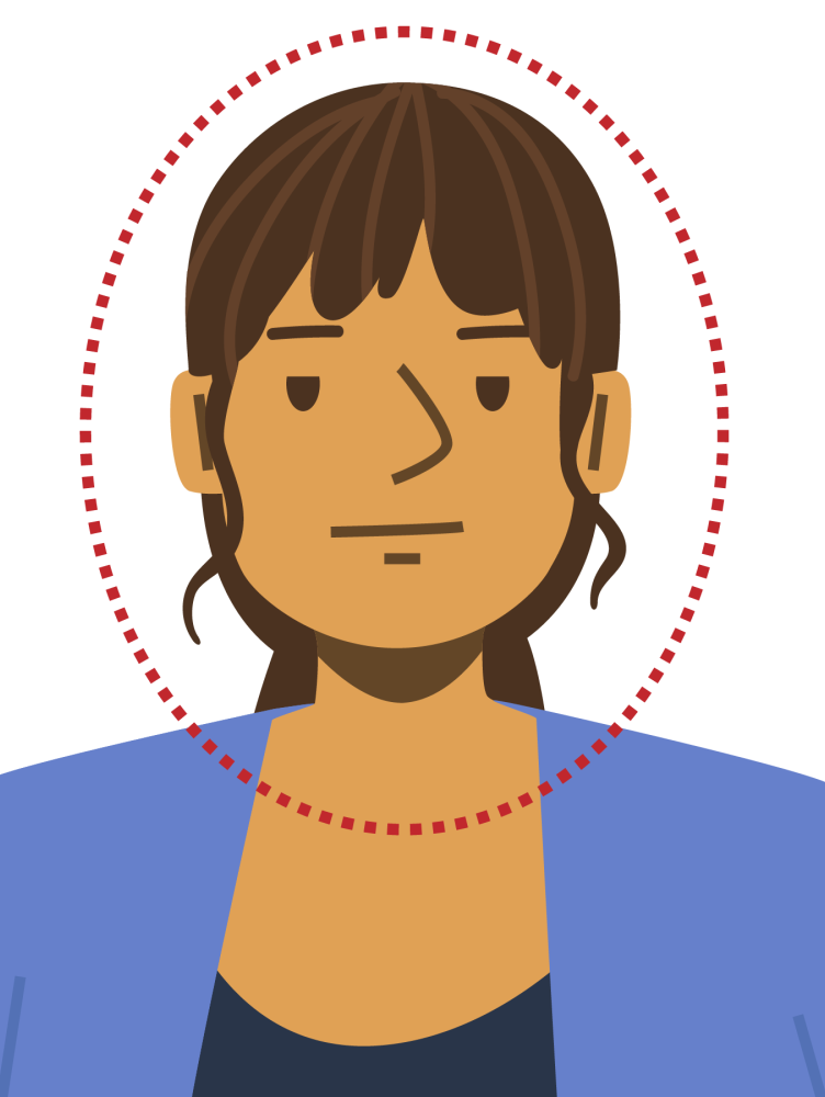 Cartoon illustration of a woman facing forward in a selfie photo