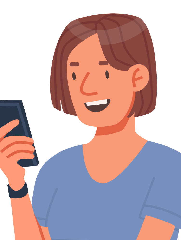 Cartoon illustration of a person holding her cellphone close to her