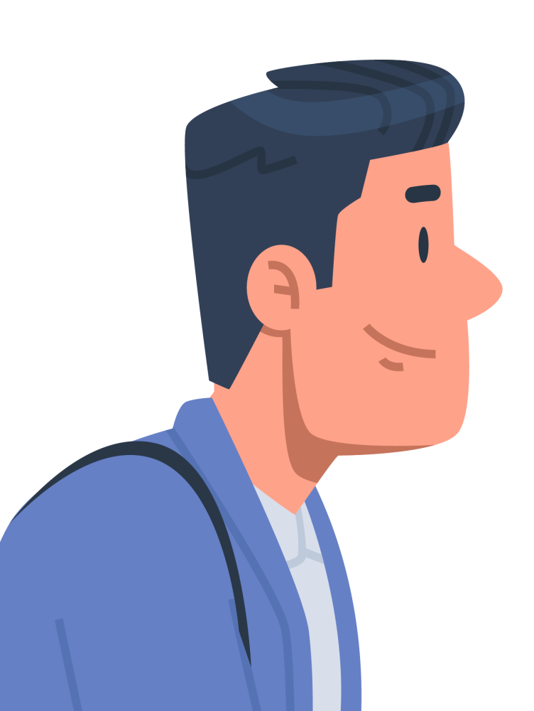 Cartoon illustration of a man facing to the side in a selfie photo. 
