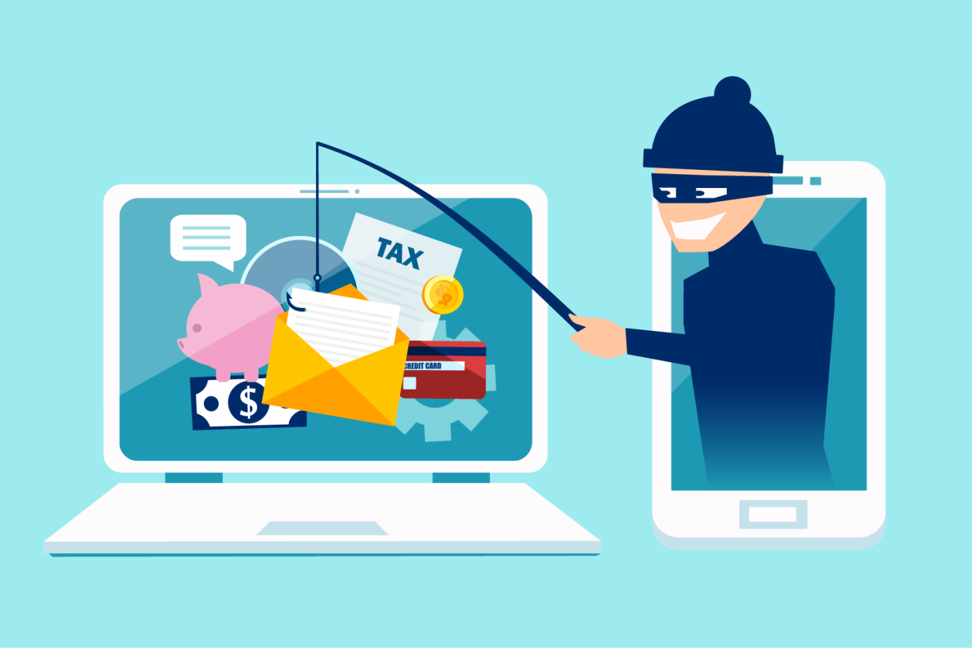 Phishing robber stealing tax documents.