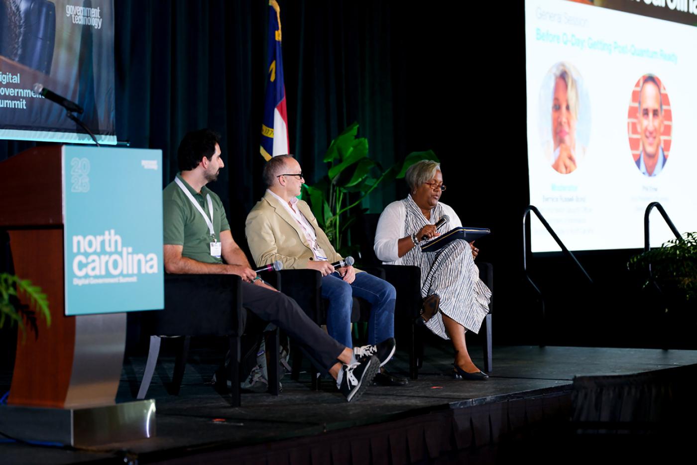 State Chief Information Security Officer Bernice Russell-Bond leads a panel on quantum computing and encryption at the N.C. Digital Government Summit on Aug. 19, 2026.