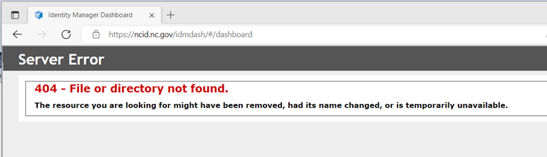 Screenshot of a 404 error message on the NCID website