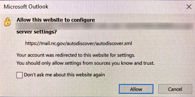 Screenshot of a message asking to configure your account