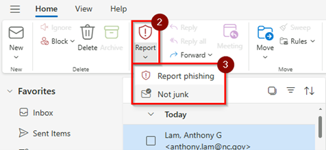 Outlook Web Report - Not Junk screenshot.