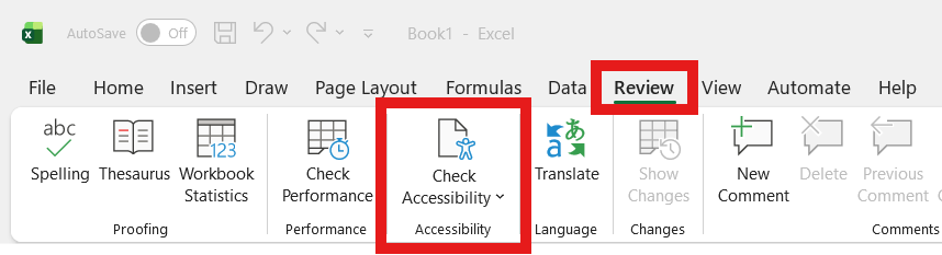 Microsoft Excel, Review, Accessibility Checker