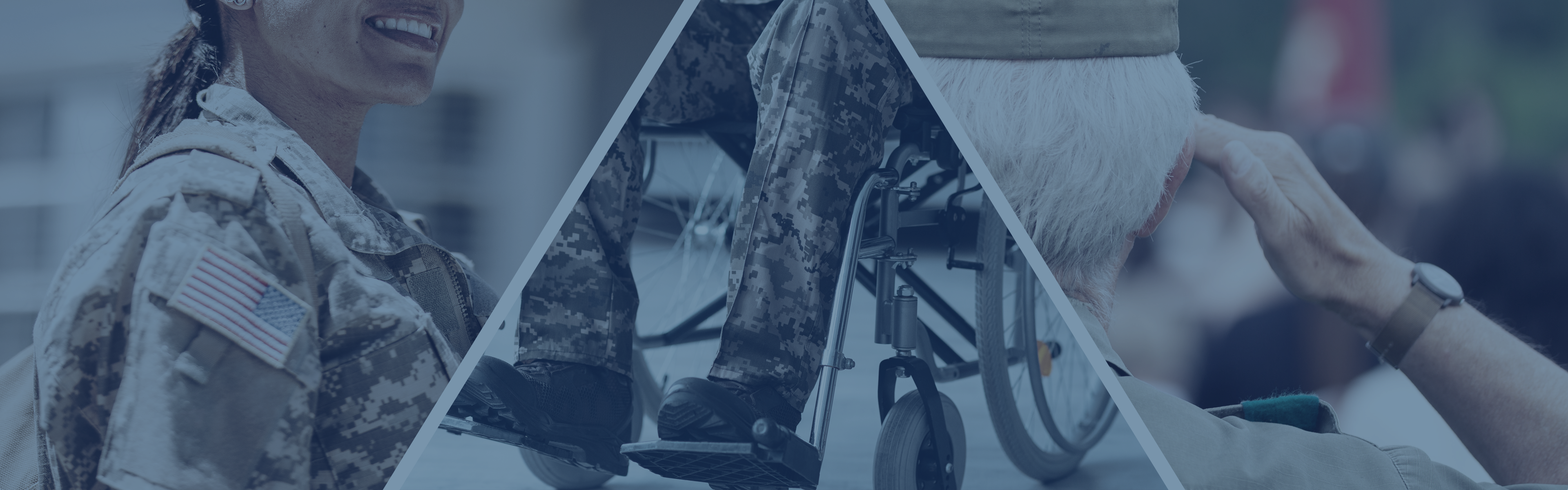 A woman Veteran, Veteran in a wheelchair, and an older Veteran saluting