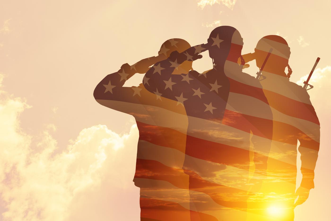 Shadow image of vets with US flag overlay