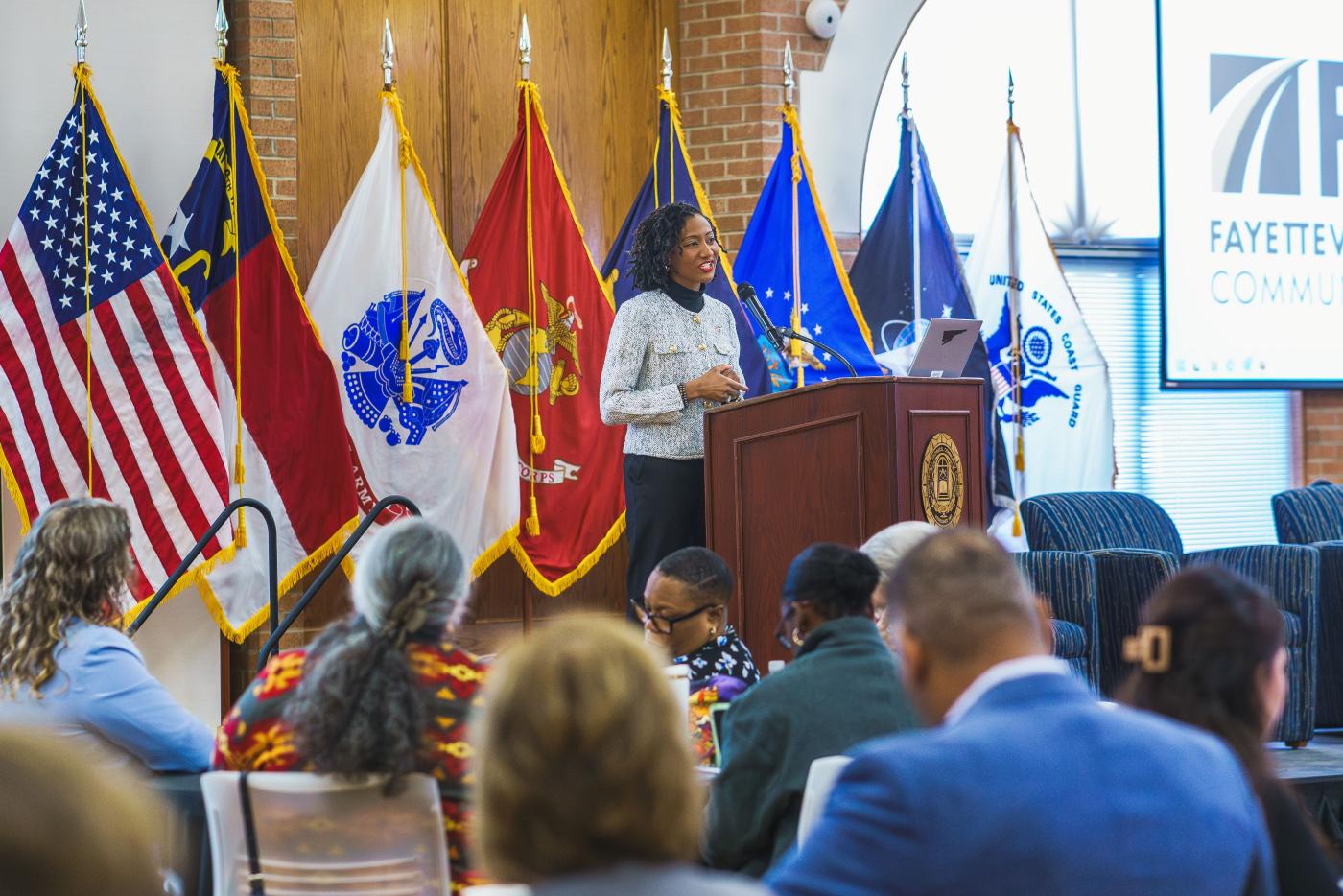 NCDMVA Secretary Mallette speaks at the NC Military Community Childcare Roundtable 2026