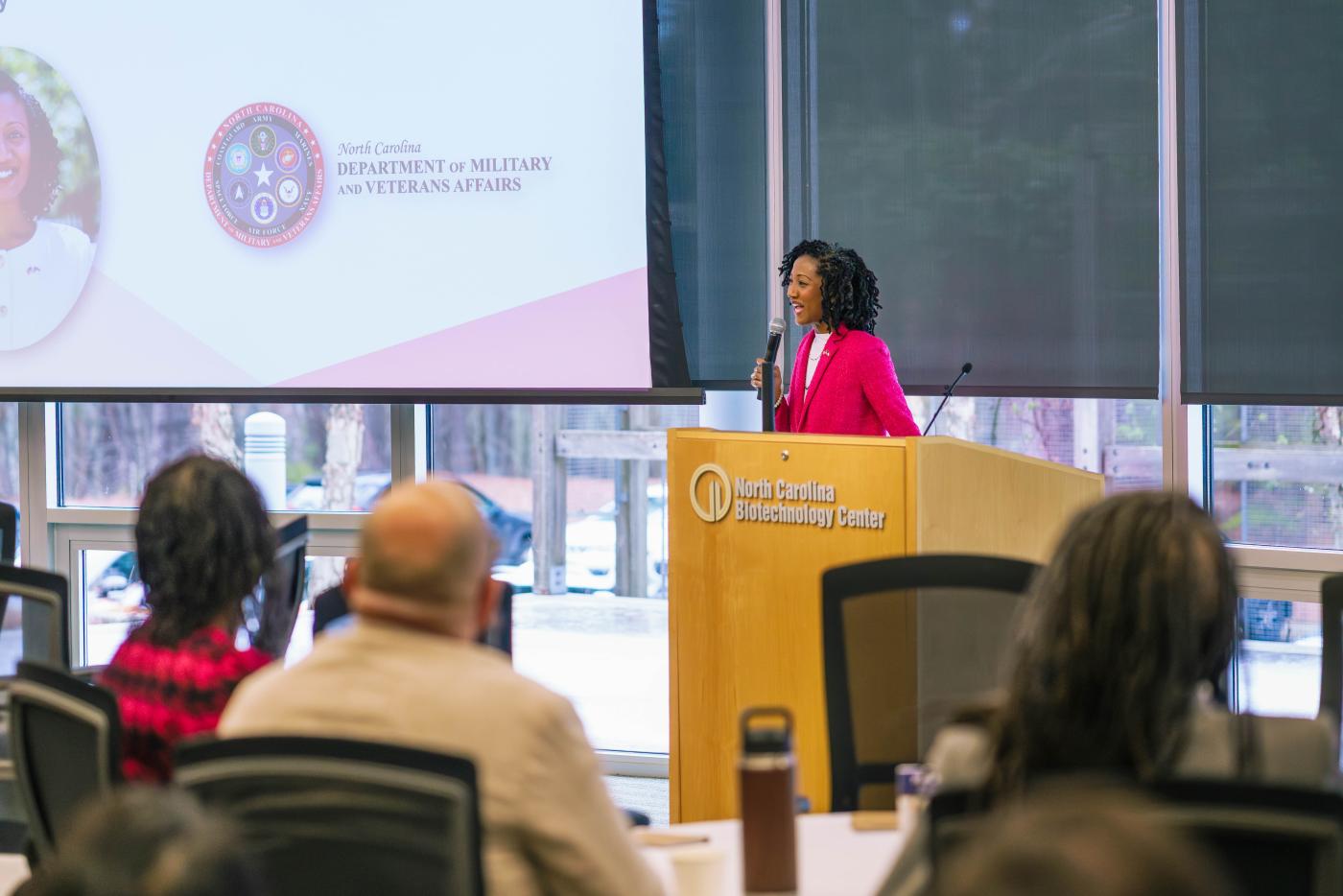 NCDMVA Secretary Mallette speaks at the roadshow in Durham