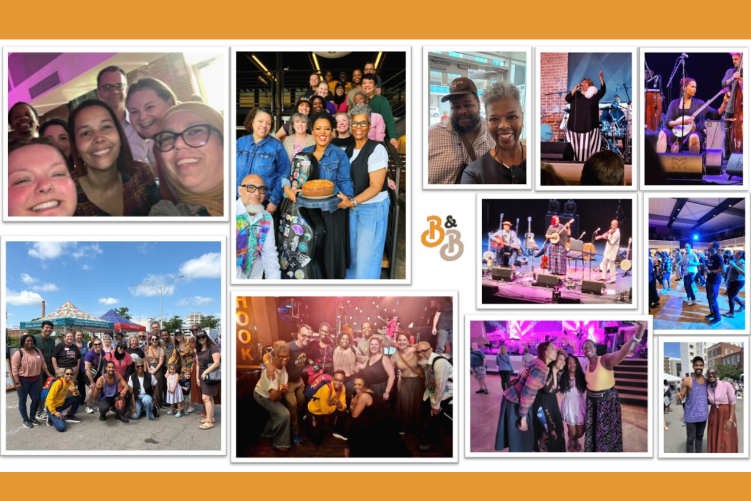 A collage of teachers at the Biscuits & Banjos Music Festival in Durham