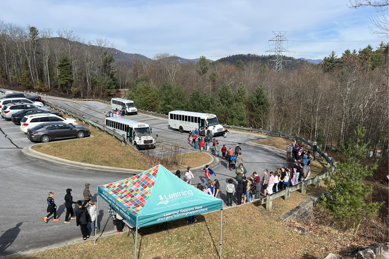 School Activity Buses Arrive at Gorges State Park