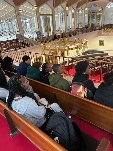 Students sit in the NC Legislature Building