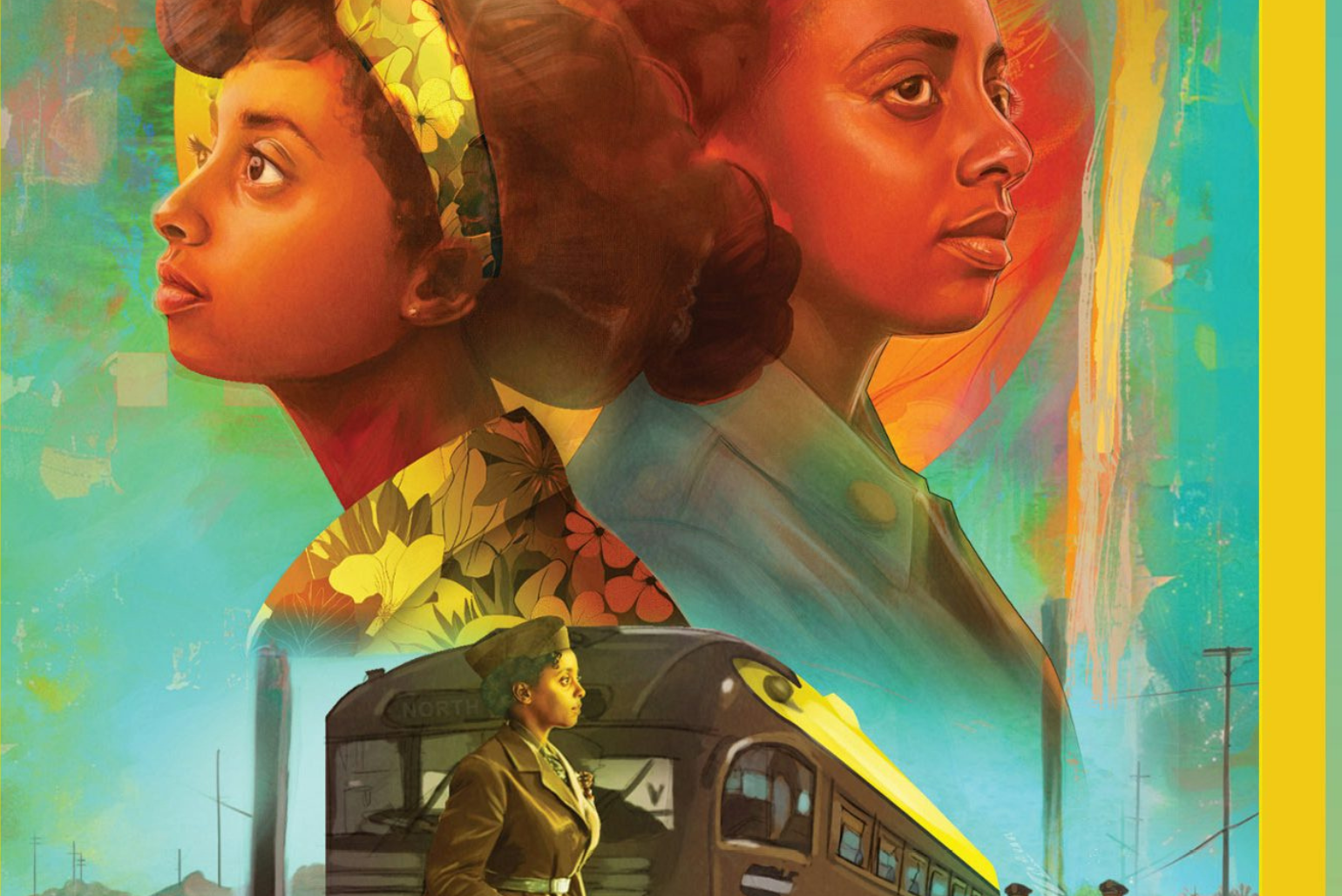 Cover are for the book Sarah Keys Evans: The Power of Quiet Courage which depicts Sarah in her military uniform in front of a bus.