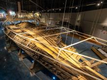The remains of the Civil War ironclad ship the CSS Neuse, with a metal floating frame