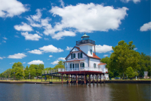 A house shaped lighthouse on the Roanoke River in North Carolina