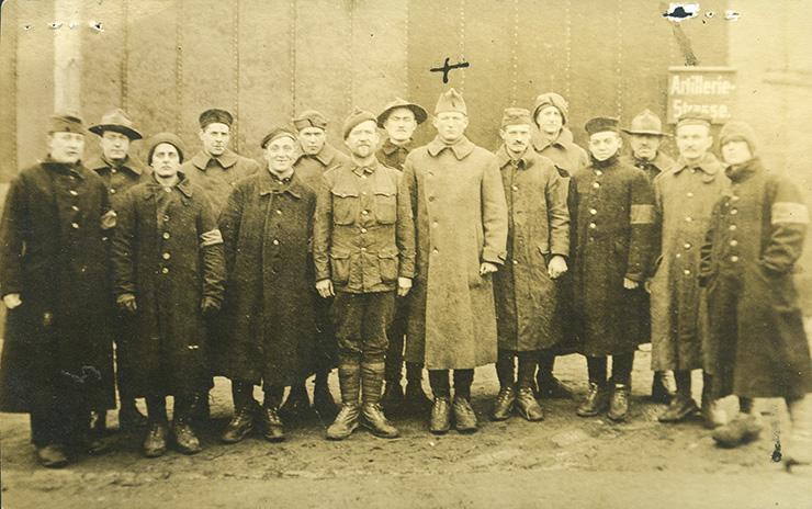 Sergeant Halyburton, marked with an "X", shortly after his capture by German forces in 1917. Courtesy State Archives of North Carolina.