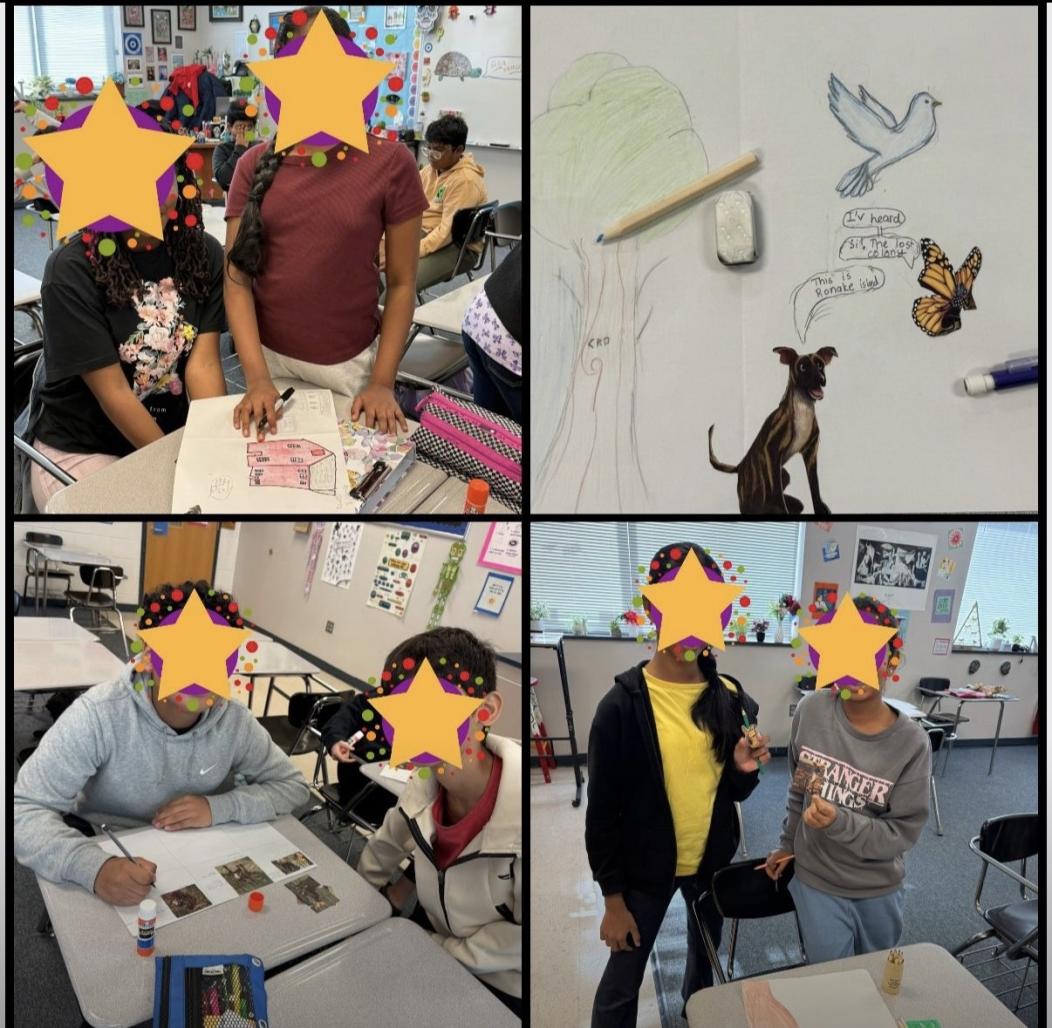 Collage of students creating Plott artwork.