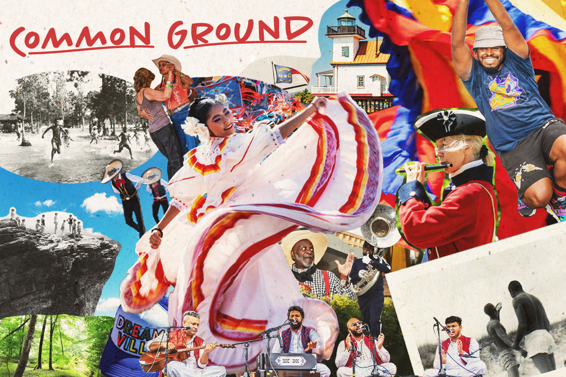 A collage featuring a mixed collection of photos of North Carolinians of different races and ethnicities