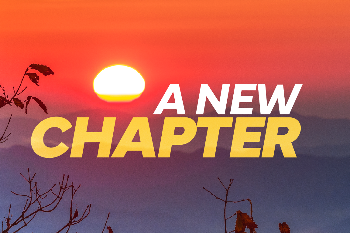 text over a sunrise in the mountains