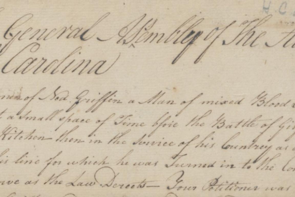 Legislative action was required to grant Ned Griffin his freedom. General Assembly Session Records, May 15, April-June 1784, box 3, State Archives of N.C.